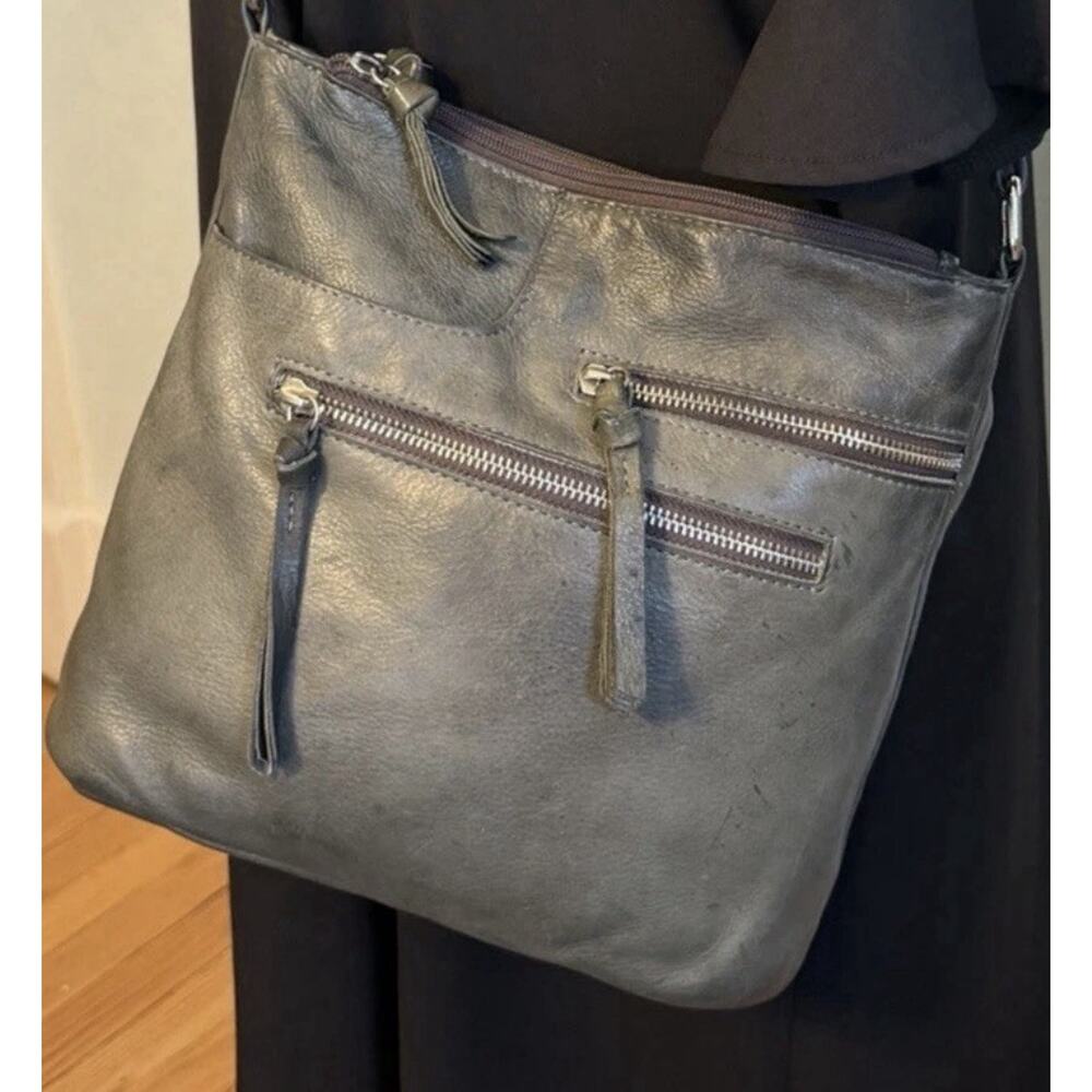 Great American Leather Works Gray Leather Shoulder Bag Crossbody Handbag - Picture 9 of 9